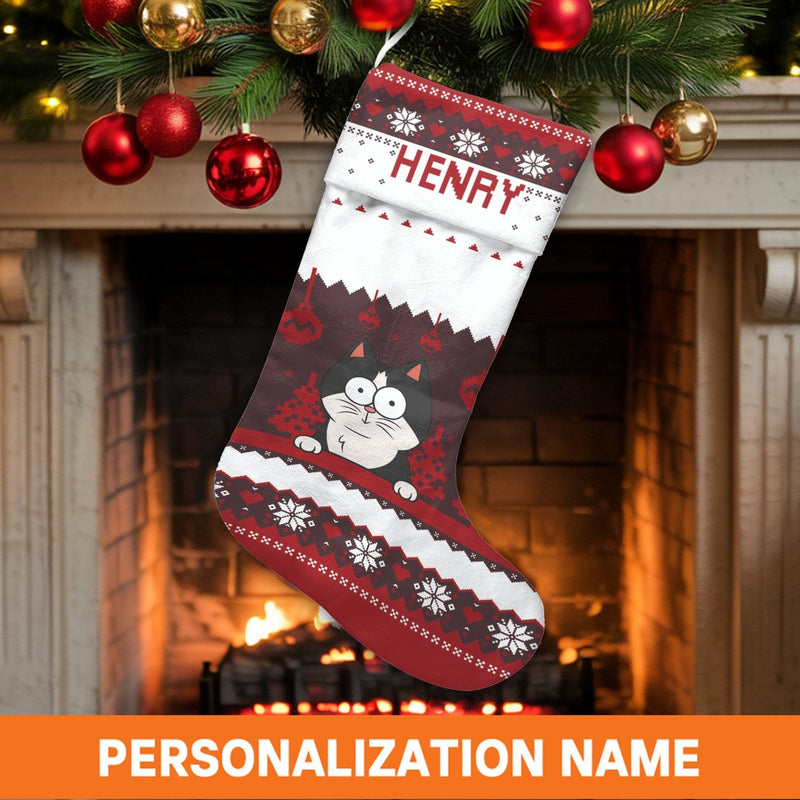 Ugly Sweater Holiday Christmas Stocking, Personalized Black Cat Christmas Stocking, Adorable Cat Lover Christmas Stocking, Custom Xmas Decor