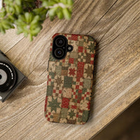 Rustic Patchwork Star Phone Cover, Vintage Quilt Pattern Phone Case for iPhone, Farmhouse Quilt Protective Case, Christmas Quilt Phone Case