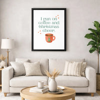 Watercolor Mug Wall Art, I Run on Coffee and Christmas Cheer Canvas, Holiday Coffee Canvas Print, Adorable Christmas Cheer Kitchen Wall Decor