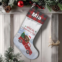 Vintage Truck Holiday Stocking, Personalized Dog Red Truck Christmas Stocking, Dog Lover Christmas Stocking, Custom Pet Xmas Stocking Present