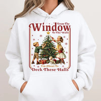 Humorous Christmas Graphic Hoodie, Retro Deck the Halls Hoodie, Vintage Holiday Party Hoodie, Winter Pullover Sweatshirt, Holiday Present for Men