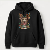 Reindeer Antler Dog Hoodie, Pitbull Christmas Hoodie, Pitbull Holiday Lights Sweatshirt, Festive Dog Mom Pullover, Dog Lover Xmas Present