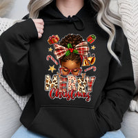 Afrocentric Holiday Bun Hooded Sweatshirt, African American Merry Christmas Hoodie, Black Queen Xmas Pullover, Melanin Holiday Hoodie Present