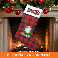 Calico Kitty Santa Hat Stocking, Personalized Cat Christmas Stocking, Custom Pet Christmas Stocking, Velboa Holiday Decor for Cat Lovers