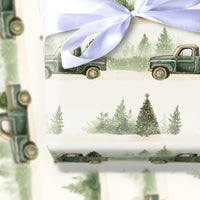 Green Pickup Tree Gift Wrap, Vintage Truck Christmas Wrapping Paper, Rustic Holiday Wrapping Paper, Farmhouse Christmas Present Packaging