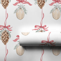 Watercolor Ornament Holiday Gift Wrap, Pinecone Christmas Wrapping Paper, Rustic Winter Wrapping Paper, Festive Xmas Gift Wrapping Paper
