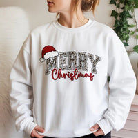 Retro Santa Hat Holiday Crewneck, Merry Christmas Leopard Print Sweatshirt, Comfy Festive Cheetah Pullover, Adorable Womens Xmas Winter Sweater