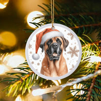 Santa Hat Bullmastiff Christmas Ornament, Bullmastiff Dog Ceramic Ornament, Adorable Pet Lover Holiday Decor, Festive Tree Keepsake Ornament
