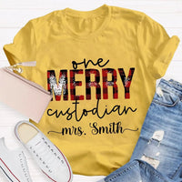 Custom Janitor Holiday Shirt, Personalized One Merry Custodian Christmas T-Shirt, Custodial Staff Graphic Tee Xmas Present