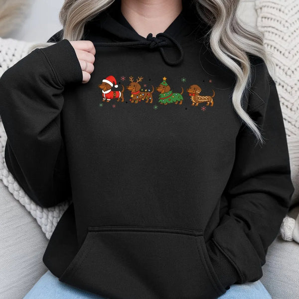 Wiener Dog Hooded Sweatshirt, Christmas Dachshund Hoodie, Dachshund Christmas Hoodie, Santa Reindeer Dachshund Hoodie, Dog Lo