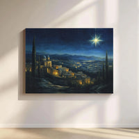 Nativity Night Landscape Art Digital Download, Star of Bethlehem Canvas Wall Art, Religious Christmas Canvas Print, Christian Printable Art