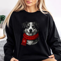 Adorable Dog in Red Scarf Sweatshirt, Border Collie Christmas Sweatshirt, Retro Collie Holiday Crewneck Sweatshirt, Pet Lover Xmas Sweater Present