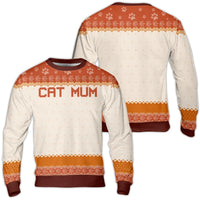Autumn Paw Print Knit Fleece Pullover, Cat Mum Ugly Christmas Sweater, Festive Kitty Lover Holiday Sweatshirt, Cat Mom Present