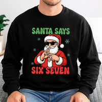 Humorous Gangster Santa Christmas Sweater, Santa Says Six Seven Sweatshirt, Retro Hip Hop Santa Crewneck, Holiday Season Humor Present