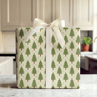 Retro Green Pine Tree Gift Wrap, Christmas Tree Wrapping Paper, Holiday Snowflake Wrapping Paper, Adorable Seasonal Xmas Gift Wrap Roll