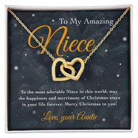 Cubic Zirconia Heart Pendant, Niece Interlocking Hearts Necklace, Polished Surgical Steel Jewelry, Sentimental Christmas Present from Auntie