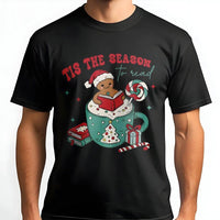 Gingerbread Man Book Lover Christmas Tee, Tis the Season to Read T-Shirt, Adorable Bookish Holiday Shirt, Bookworm Reader Graphic Top