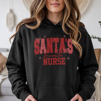 Festive Plaid Christmas Nurse Sweatshirt, Santa's Favorite Nurse Hoodie, Adorable RN Holiday Hooded Pullover, Humorous Nurse Christmas Present