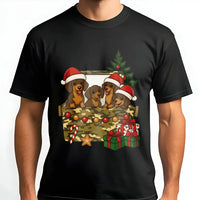 Wiener Dog Puppies Camo Box Shirt, Dachshund Christmas T-Shirt, Adorable Dog Lover Holiday Tee, Winter Puppy Graphic T-Shirt