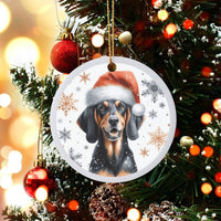 Santa Hat Dog Ceramic Ornament, Black and Tan Coonhound Christmas Ornament, Snowflake Puppy Tree Ornament, Dog Lover Holiday Keepsake Present