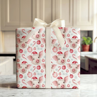 Adorable Piglet Holiday Gift Wrap, Santa Hat Pig Christmas Wrapping Paper, Watercolor Farm Animal Wrapping Paper, Festive Xmas Gift Wrap Roll