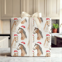 Equestrian Santa Hat Gift Wrap, Horse Christmas Wrapping Paper, Watercolor Horse Wrapping Paper, Holiday Horse Gift Wrapping Paper