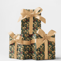 Luxury Botanical Christmas Gift Wrap, Baroque Evergreen Wrapping Paper, Ornate Gold Scroll Wrapping Paper, Elegant Holiday Wrapping Paper
