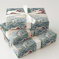 Red Cabin and Church Gift Wrap, Winter Village Christmas Wrapping Paper, Cardinal Bird Holiday Wrapping Paper, Scenic Winter Gift Wrap Roll