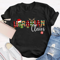 Custom Name Book Lover Holiday Shirt, Personalized Librarian Christmas T-Shirt, Festive Library Graphic Tee, Xmas Reading Present