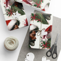 African American Santa Gift Wrap, Black Santa Wrapping Paper, Festive Holly Christmas Wrapping Paper, Holiday Gift Wrapping Paper, Xmas Wrap