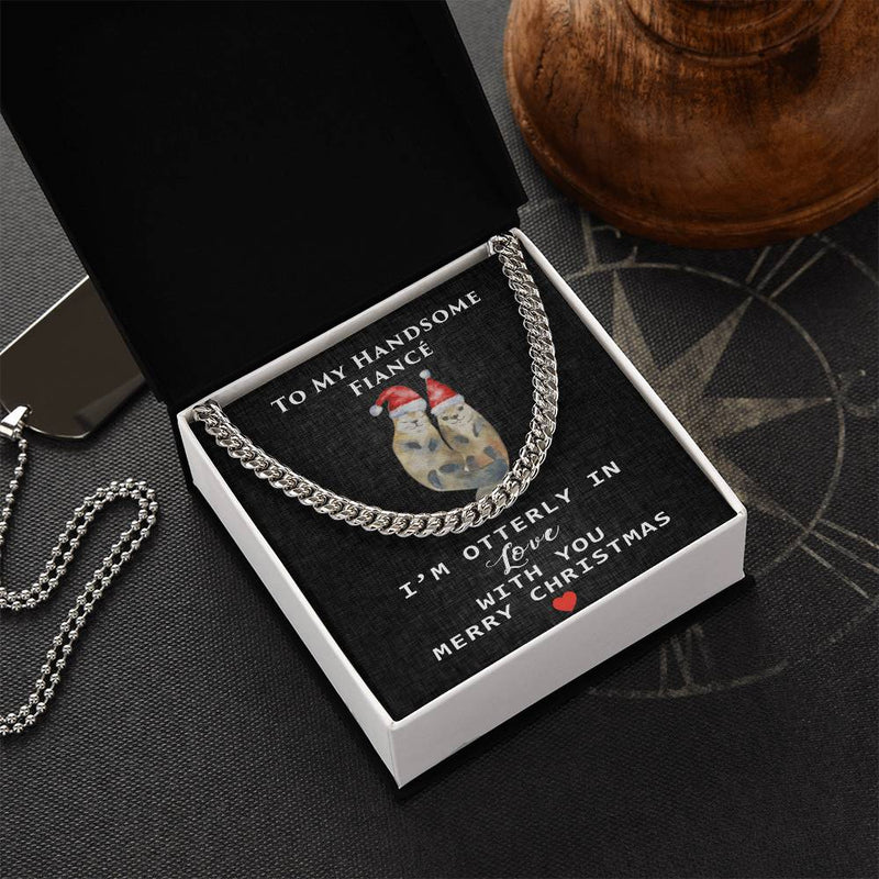 Adorable Otter Cuban Chain, Otterly in Love Fiancé Cuban Link Chain Necklace, Mens Stainless Steel Cuban Link Chain, Christmas Present for Him