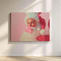 Pink Bubble Gum Santa Canvas Print, Humorous Santa Claus Canvas Wall Art, Whimsical Holiday Santa Canvas, Retro Christmas Wall Decor Present