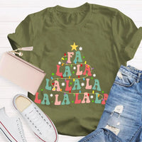 Retro Holiday Graphic Tee, Fa La La La Christmas Tree Shirt, Festive Christmas Vibes T-Shirt, Adorable Winter Holiday Apparel