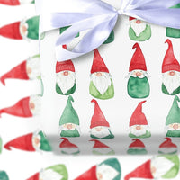 Adorable Holiday Gift Wrap Roll, Watercolor Christmas Gnome Wrapping Paper, Red Green White Present Paper, Whimsical Festive Gift Wrapping