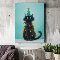 Holiday Cat in Lights Print, Black Cat Christmas Tree Wall Art Digital Download, Whimsical Christmas Cat Poster, Festive Animal Wall Art