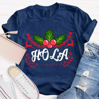 Festive Spanish Teacher Holiday Shirt, Hola Merry Christmas Elk Bilingual Teacher T-Shirt, Latinx Educator Graphic Tee