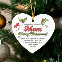 Ceramic Keepsake Holiday Ornament, Merry Christmas Mom Heart Ornament, White Ceramic Christmas Tree Ornament, Meaningful Present for Mother