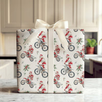 Dirt Bike Santa Claus Gift Wrap, Motocross Santa Christmas Wrapping Paper, Biker Holiday Wrapping Paper, Motorcycle Christmas Gift Wrap