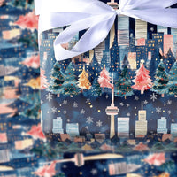 Snowy CN Tower Gift Wrap, Toronto Skyline Christmas Wrapping Paper, Night Cityscape Holiday Gift Wrapping Paper, Canada Winter Present Wrap