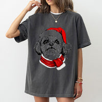 Dog in Santa Hat Scarf Shirt, Shih Tzu Christmas T-Shirt, Adorable Festive Holiday Puppy Graphic Tee, Shih Tzu Dog Lover Christmas Present