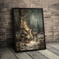 Christmas Woodland Deer Canvas Print, Winter Forest Deer Canvas Wall Art, Rustic Winter Deer Wall Decor, Holiday Forest Wildlife Canvas