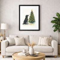 Watercolor Holiday Dog Lights Poster, Black Labrador Christmas Tree Canvas Art, Festive Pet Decor Print, Digital Download Present
