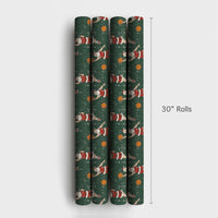 Dark Green Sports Christmas Gift Wrap, Retro Basketball Santa Wrapping Paper, Dribbling Santa Holiday Wrapping Paper, Xmas Wrapping Paper
