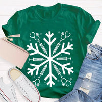 Snowflake Holiday Graphic Tee, School Nurse Christmas T-Shirt, Winter RN Nurse Shirt, Festive Hospital Staff Tee, Nurse Xmas Present