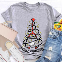 Holiday Nurse T-Shirt, Stethoscope Christmas Tree School Nurse Shirt, Adorable Medical Christmas Graphic Tee, School Nurse Xmas Present
