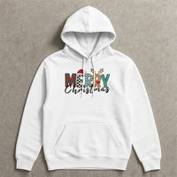Leopard Plaid Santa Hat Reindeer Hoodie, Merry Christmas Hoodie, Festive Holiday Hooded Sweatshirt, Winter Christmas Reindeer Pullover Present