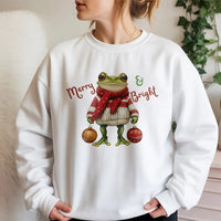 Humorous Christmas Frog Crewneck, Merry and Bright Frog Sweatshirt, Adorable Holiday Animal Sweater, Winter Frog Lover Pullover, Comfy Xmas Present