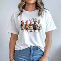 Humorous Farm Animal Holiday Tee, Christmas Chicken T-Shirt, Adorable Chicken Lights Graphic Shirt, Festive Xmas Hen Tee, Farmer Christmas Present