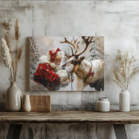 Snowy Forest Canvas Print, Santa Claus Reindeer Canvas Wall Art, Comfy Winter Scene Canvas Art, Holiday Wall Decor, Christmas Home Present