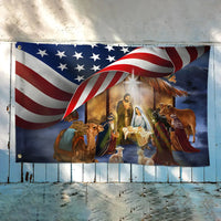 Religious USA House Flag, Christmas Nativity American Flag, Double-Sided Holy Night Garden Flag, Christian Holiday Yard Banner Decor